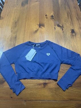 NWT WOMENS BEST Power Seamless Long Sleeve Crop Top Sapphire Blue Size Large